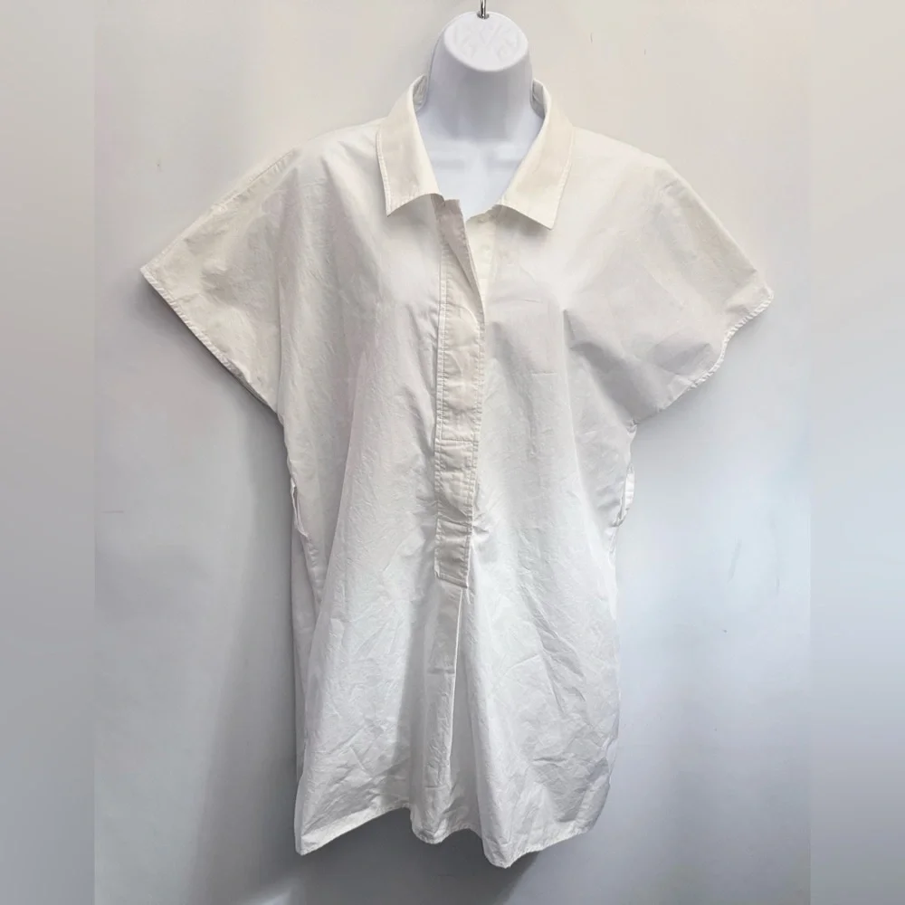 COS A-Line Mini Shirt Dress Women M White Minimalist 1/4 Button Up Cotton Summer - Picture 3 of 14